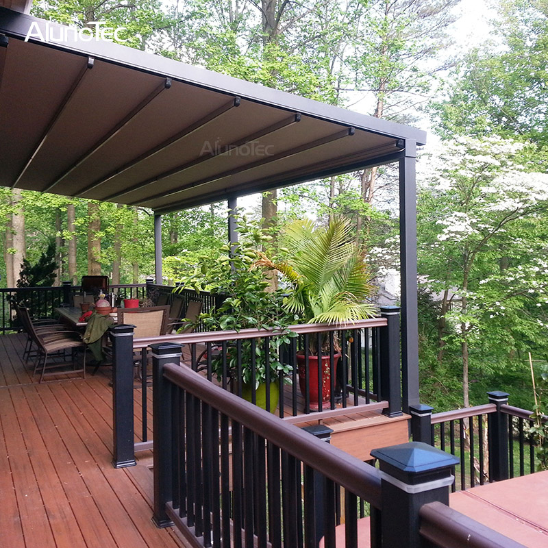 Electric Awning Aluminum Pergola PVC Retractable Roof With Led Lights ...